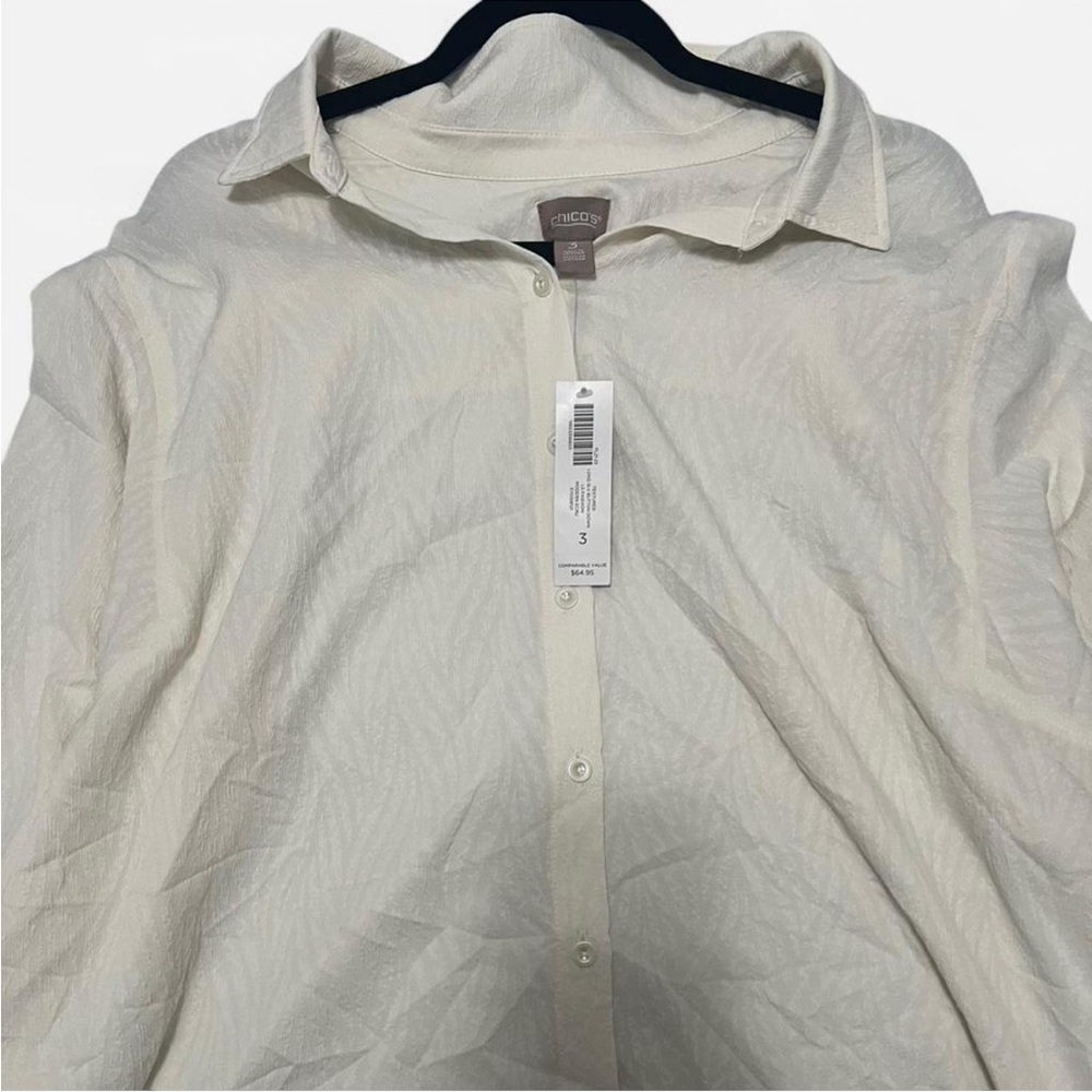 Chico's Ivory Textured Button-Down Shirt NWT Women’s Size 3 / XL - Picture 5 of 5